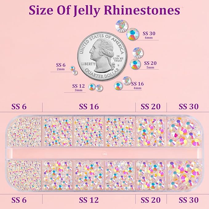 Resin Jelly Rhinestones for Crafting with B7000 Jewelry Glue, 1 Box Transparent AB Flatback Crystal with 3Pcs 10ml Glue, Bedazzling Non Hotfix Gems for DIY Tumblers Clothing Shoes Manicure