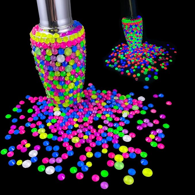 Flatback Glass Rhinestones,Bedazzler Gems 1440pcs Non Hotfix Crystal Rhinestones for Nail Charms Crafts Clothes Tumblers,Lt.Pink Neon,SS20