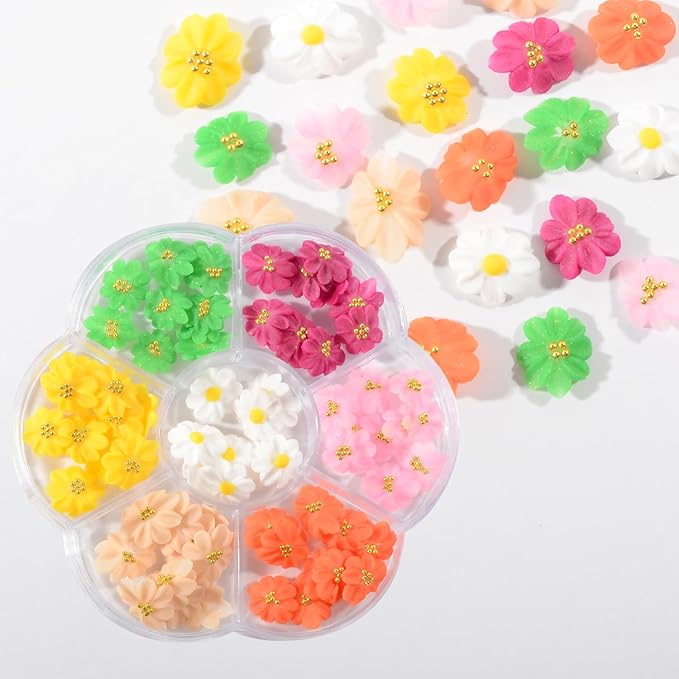 35PCS 3D Handmade Flower Nail Art Charms Y2K Design INS Trendy Handcrafted Colorful Flower Sculpted Floral Nails with Caviar Beads for Women Profession Nail Art Craft Jewelry