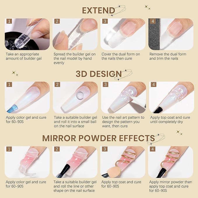2PCS Clear 3D Sculpting Gel Non-Stick Hand Solid Builder 3D Nail Gel Art with Silicone Pen for 3D Modeling Nail Art Home Manicure DIY for Women