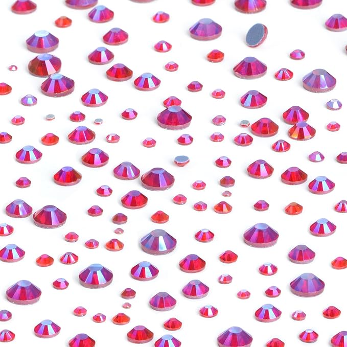 NCB Hotfix Iron on 8000pcs Crystal Rhinestones Round Gem for Crafts Decoration DIY Jewelry Making with a Tweezers and 2 Picking pens (Siam AB, 6Sizes SS4-SS30)