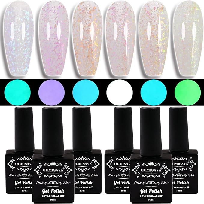 Glow in the dark Opal Gel Nail Polish 6 Colors Set Color Changing Semi Clear Gel Polish (GP014)