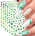 6 Sheets St. Patrick's Day Nail Art Stickers 3D Self-Adhesive Green Shamrock Nail Decals Clover Nail Stickers Luck Leaf of Irish Nails Designs St. Patrick's Day Nails Supplies for Women Manicure DIY