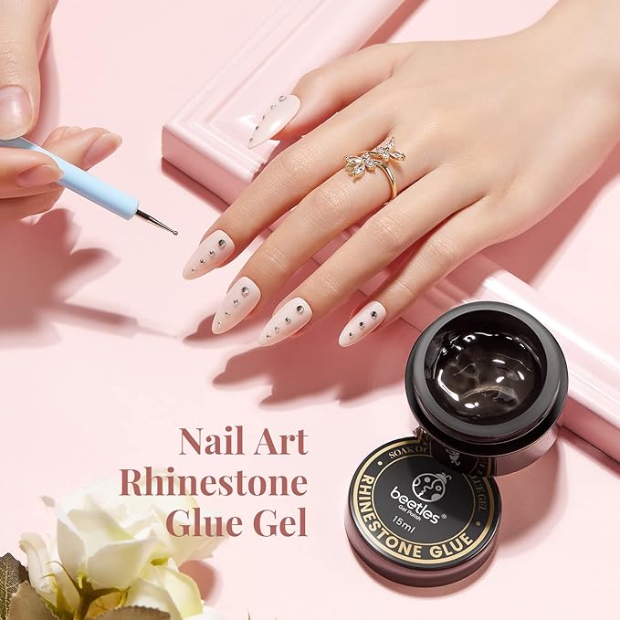 Beetles Gel Polish Gel No Wipe Top Coat and Gel Polish Nail Art Rhinestone Glue Set for Adhesive Resin Gems Diamonds Jewelry Decoration Soak Off Led