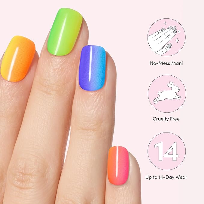 Dashing Diva Glaze Nail Strip Set - Rainbow Pop - Long Lasting, Chip Resistant, Semi-Cured Gel Nails - 4-Piece Manicure Kit with 32 Strips