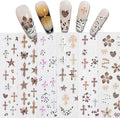 6 Sheets Leopard Print Cross Nail Stickers for Nail Art, Coquette Nail Decals,Leopard Flower Star Heart Butterfly 3D Self-Adhesive Nail Art Stickers Design for Women DIY Manicure Decoration YX1228