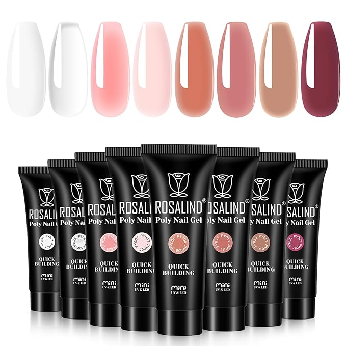 ROSALIND Christmas Poly Nail Gel Set, 8 Colors Mini Clear Neutral Poly Extension Gel Set, Nude Pink Builder Extension Kit for Nail Art Design Easy DIY Gift for Women