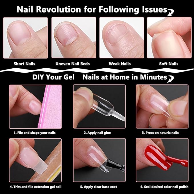 300pc Medium Round Square Gel Nail Tips Clear Fake Nail, Clear Press on Nails Medium Squoval Soft Gel Nail Tips Acrylic Nails Full Cover False Nail Artificial Fingernail for Nail Extension Press-ons