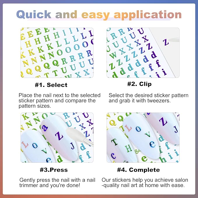 12 Sheets Letters Nail Stickers English Alphabet Nail Decals 3D Self-Adhesive Glitter Metallic Gold Silver Color Nail Sticker Black Alphabet Nail Art Supplies for Women Girls Nail Decoration 807-21