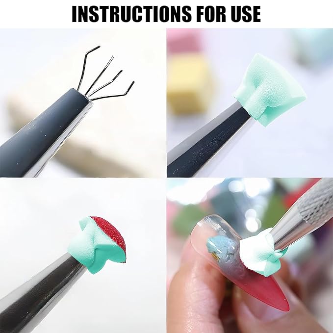 100pcs Nail Sponges for Ombre,Ombre Nail Brush With Grabbing Pen and Stainless Steel Mixing Stick,Soft Nail Art Sponges,Nail Design Tools for Professional and Beginner Manicure Salon (White)