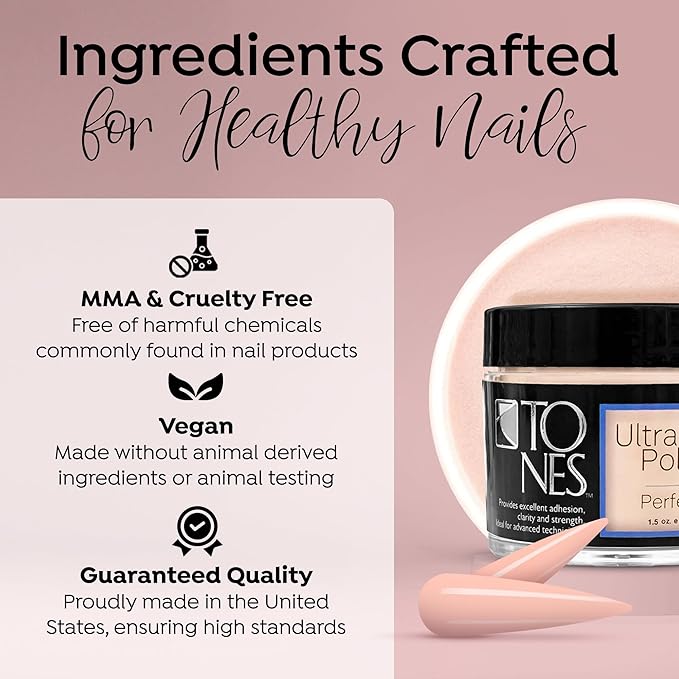 Tones Ultra Acrylic Powder | Perfect Pink | 8.5 Oz | Durable Retention | Silky Consistency | Crystal Clarity & Effortless Nail Sculpting Formula