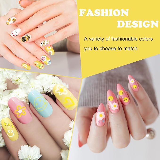 JarThenaAMCS 6 Sheets 5D Embossed Nail Art Stickers Smile Face Floral Decorative Self-Adhesive Nail Decals for DIY Manicure Party Supplies