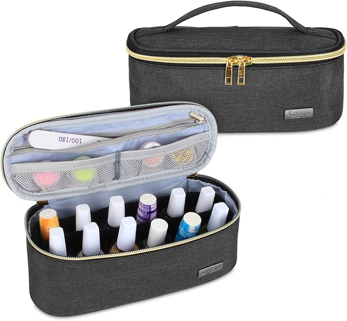 Luxja Nail Polish Organizer - Holds 12 Bottles (15ml - 0.5 fl.oz), Nail Polish Case for Polish and Small Tools, Black
