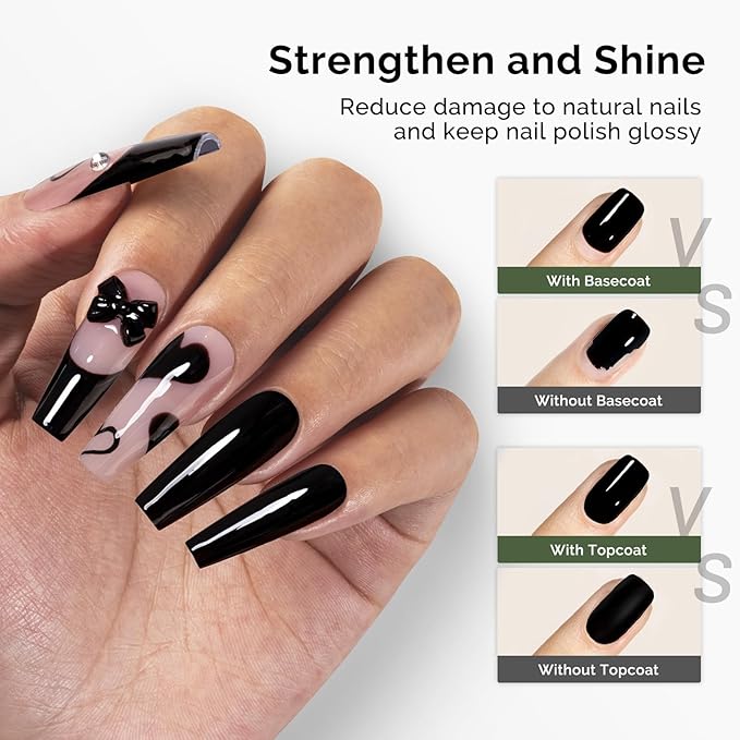 MelodySusie Hema Free Gel Polish Base and Top Coat Set, Tpo Free 2PCS 0.5 Fl Oz Long Lasting Soak Off UV No Wipe Glossy Top Coat and Base Coat for Nail Polish, Nail Art Design Manicure Kit Salon Home