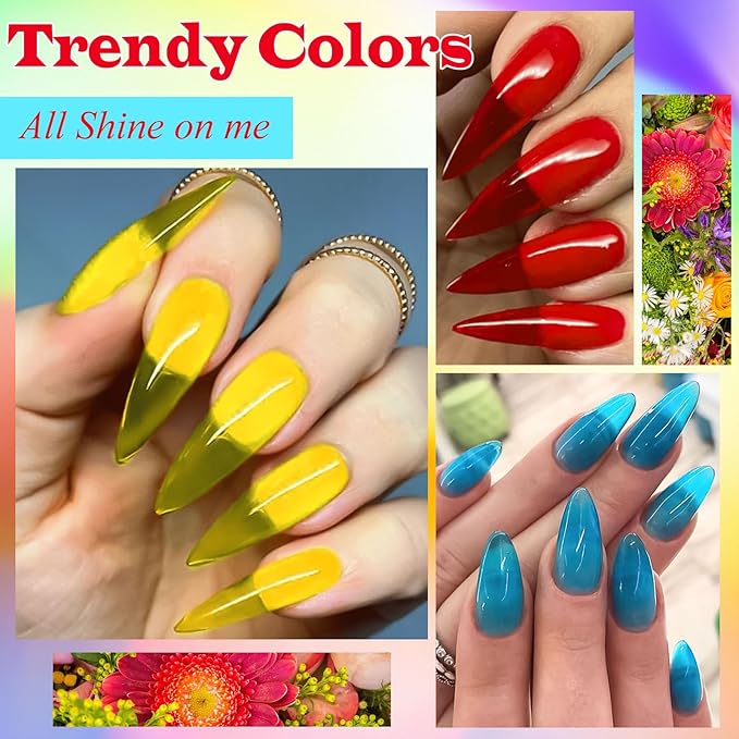 12 Colors Jelly Gel Nail Polish Set Crystal Neon Gel Polish Pastel Pink Blue Green Transparent Rainbow Manicure Kit Gift for Women Girls 8ML