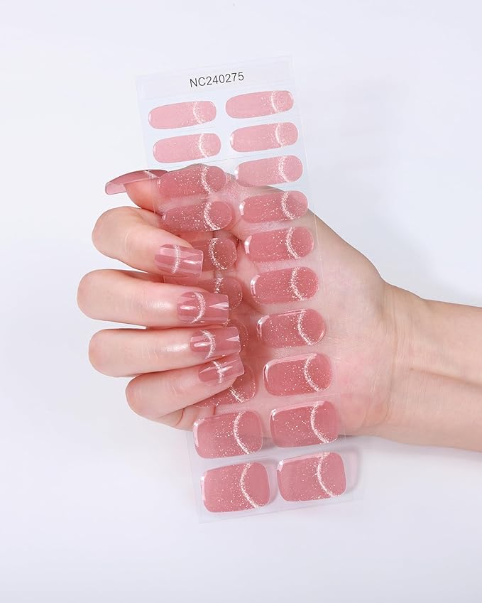 Cat Eye-Inspired 20pcs Semi Cured Gel Nail Strips - Salon-Grade DIY Wraps with Glaze Texture, Easy Application, UV Light Required for Stylish Nails