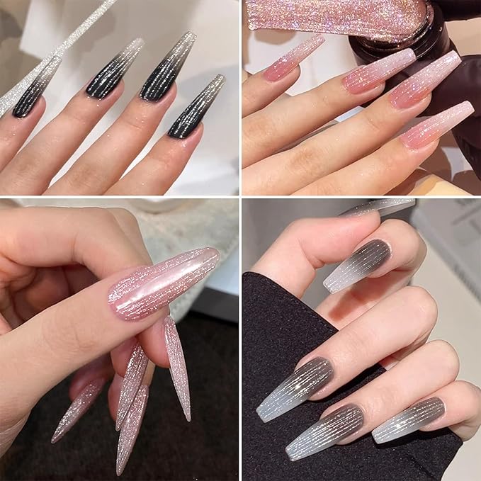 Reflective Glitter Spider Gel, 4 Colors Sparkle Diamond Sliver Gold Pink Elastic Spider Gel Polish, Nail Designs Paint Wire Drawing Gels Polish for Line DIY Manicure Home or Salon Use