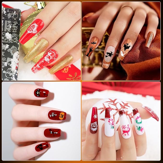 Biutee Gel Nail Stamping Kit with 8 Colors Nail Stamping Polish Gel Nail Stamping Plates 10PCS Nail Stamp Plates Nail Stamper Starry Sky Lace Flower Leaves Animal Nail Stamping Kit Nail Design