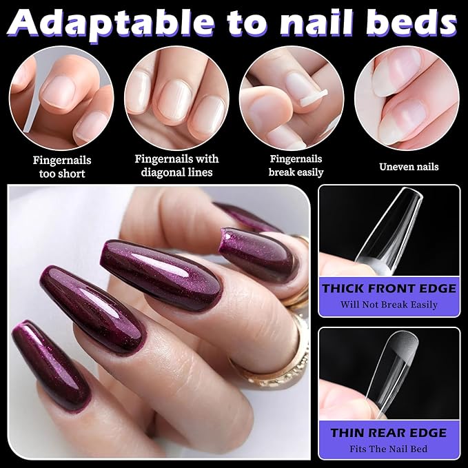 240pc Coffin Gel Nail Tips Long Fake Nails Clear Press ons Nail, Long Coffin Nails Tips Acrylic Nails Extension Soft Gel Nails Tip Full Cover Ballerina False Nail Clear Artficial Fingernails