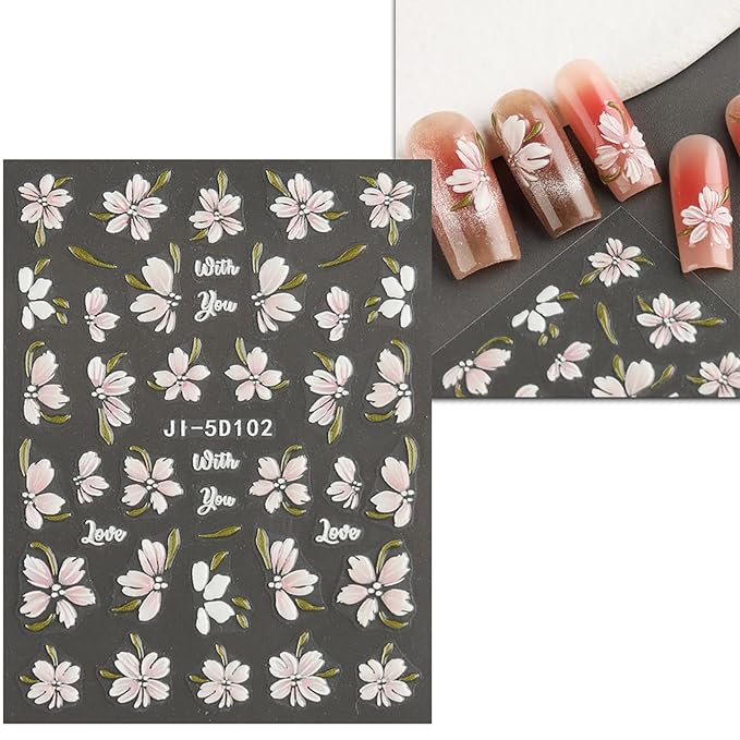 Nail Stickers, 5 Sheets Self-Adhesive Shiny Butterfly Nail Stickers for Nail Art, Diverse Floral Butterfly for Creative DIY Manicures