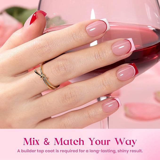 Beetles Press On Nails - Heart Whisper | 3 Colors Short Square French Tip Press On Nails | 15 Sizes 180 Pcs Natural Salon Quality Spring Gift For Women