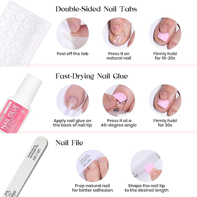 Beetles Toe Nail Press ons Kit 288Pcs 12 Colors, Press on Toenails Short Squaval Glossy Glitter With Nail Glue & Nail Tabs Stickers, Natural Fit Lightweight Fake ToeNails Nail Art For Women Girls