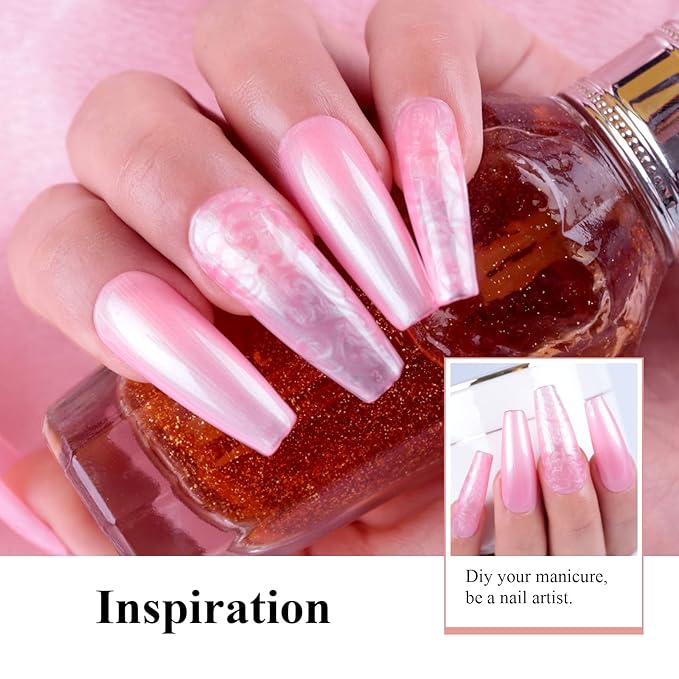 Imtiti Pearl Gel Nail Polish,0.5 Fl Oz Pink Glitter Drawing Gel Polish Shell Thread Shimmer Mermaid Nail Gel Polish Soak Off UV LED for Home DIY Nail Art Manicure Salon