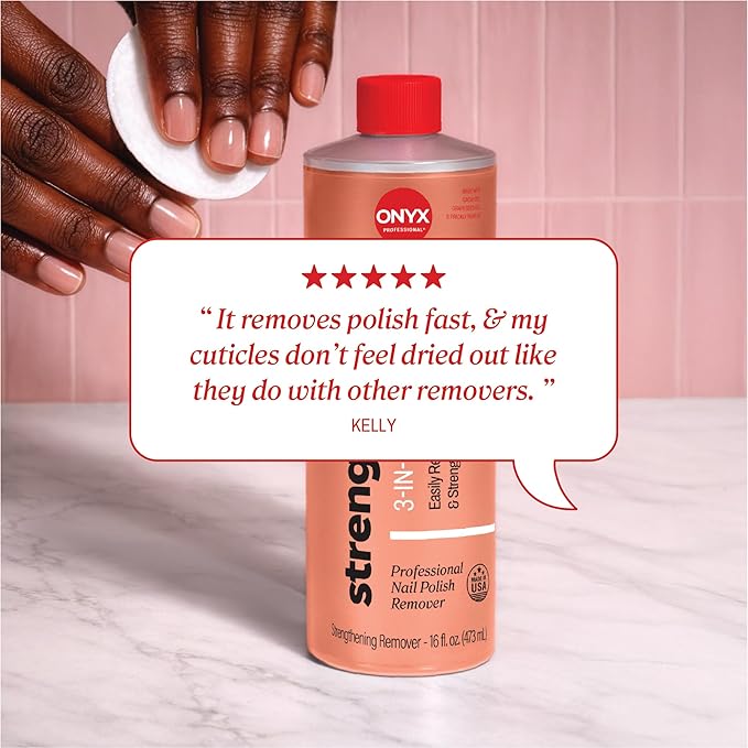 Onyx Professional 3-in-1 Strengthening Nail Polish Remover with 7 inch Nail File, 16 fl oz - Removes Nail Polish, Hydrates, Strengthens Nails | Infused with Grapeseed Oil, Cacay Oil, Cactus Seed Oil