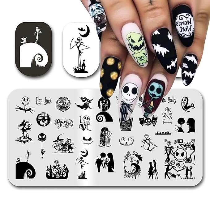 Halloween Nail Stamping Plates Nightmare Christmas Nails Stamping Kit The Day of Dead Ghost Holiday Nail Stamping Plate Nail Stamper Kit for Women Halloween DIY Manicure Accessories