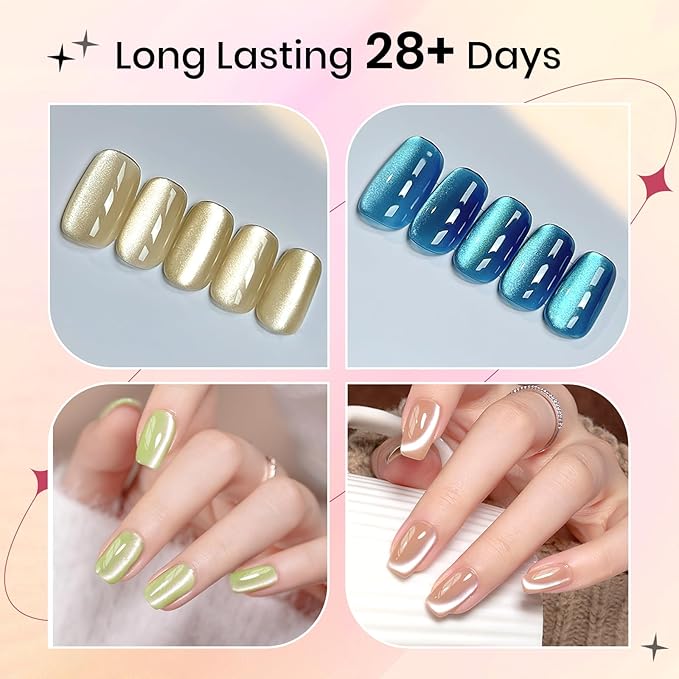 Cat Eye Gel Nail Polish - 12 Colors Silk Cateye Nail Polish Gel with Magnetic Stick Ceramic Moonlight Magnetic Gel Polish High Glossy Shine Effect Nail Art Manicure Home DIY for Women Girl
