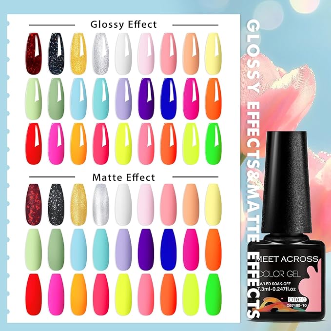 MEET ACROSS 27PCS Gel Nail Polish Set,27 Colors Gel Nail Kit Art Design Soak Off UV LED,Nail Art Design Gifts for Women