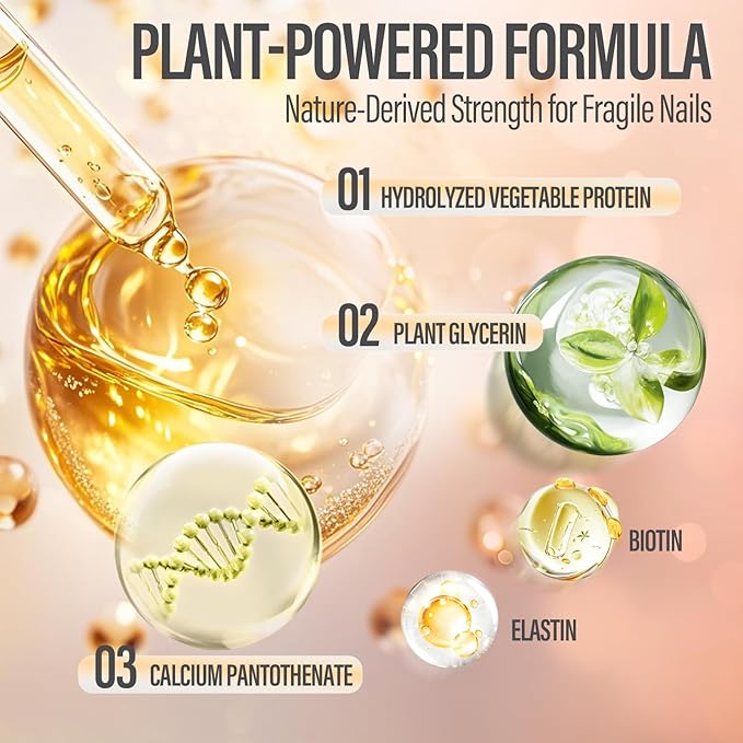 Nail Growth and Strengthening Serum for Cuticle Repair: Natural Plant Protein and Biotin Moisturizing Treatment - Nail Cuticle Care for Dry Weak, Brittle, Splitting Nails