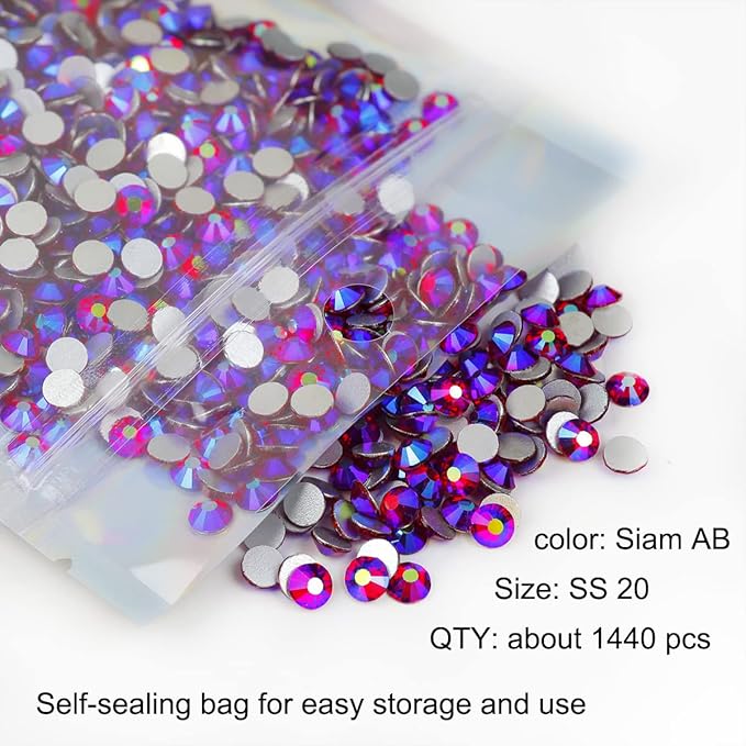 Genie Crystal 1440 PCS Siam AB Rhinestones Flatback SS20, 5mm 10 Gross Middle Red Aurora Borealis Glue on Glass Rhinestones Strass for DIY Crafts, Shoes, Dance Costumes, Tumbler, Bling Decoration