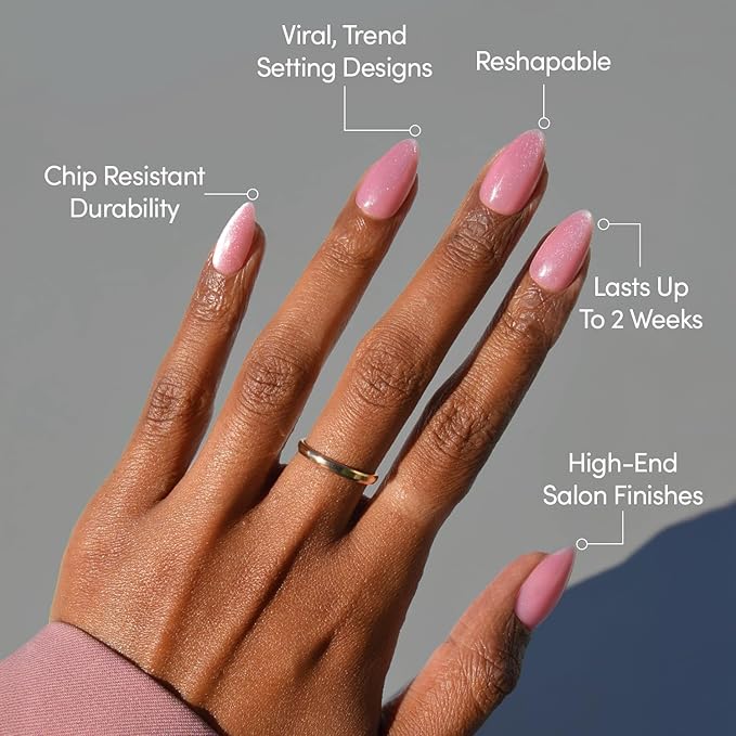 Valentines Day Glamnetic Press On Nails - Shine For You | Short Almond Fake Nails in Pink Velvet Base with Silver Tips in a Velvet Finish, Salon Quality | 15 Sizes - 30 Nail Kit with Glue