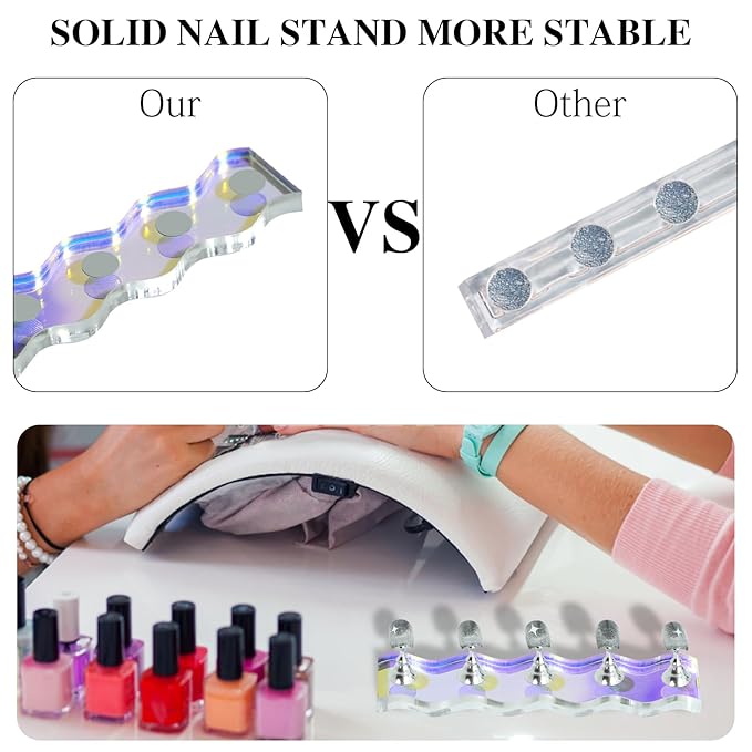 2 Sets Nail Stand for Press Ons Magnetic Acrylic Nail Holder with 100 Pcs Reusable Double Sided Stickers,for Artistic Nail Display Stand Home and Nail Salon Supplies, Sea Blue