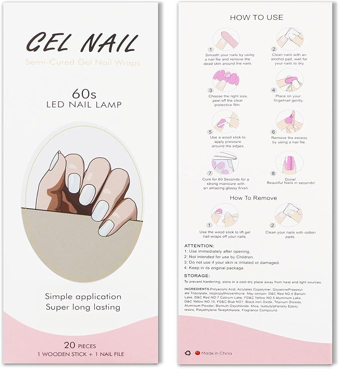 JMEOWIO Gel Nail Stickers Glitter Semi Cured Gel Nail Strips Wraps UV/LED Nails Art Design Decoration Accessories
