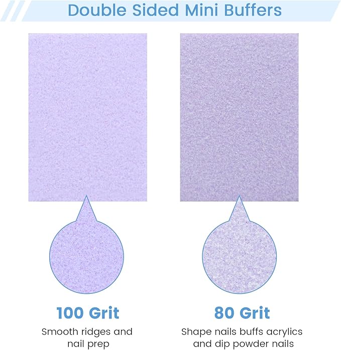 Nail Buffer Block, 100 PCS Mini Buffers, 2 Way Coarse Grit 80/100, 1.3 inch Long, Small Buffing Kits for Nail Gel Polish, Acrylic & Press-On Nails Prep, Pedicure & Manicure, Purple