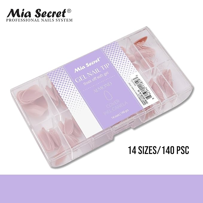 Mia Secret Soak off Soft Gel Nail Tip MADE IN USA for Salon and DIY (Cover Piel Canela, Almond)