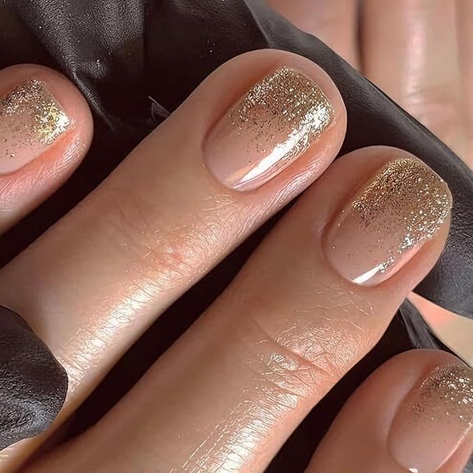 Nude Semi Cured Gel Nail Strips 20Pcs Glitter UV Gel Nail Stickers Glossy Nails Polish Strips UV/LED Light Needed Self Adhesive Full Polish Nails Wraps for Women