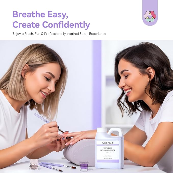 SAVILAND Advanced Monomer Acrylic Nail Liquid Kit: Pure EMA 16OZ Acrylic Liquid Low Odor Nail Monomer Liquid with 3 Pcs Acrylic Nail Brush Dappen Dish for French Nail Extension Carving DIY Home 500 ml