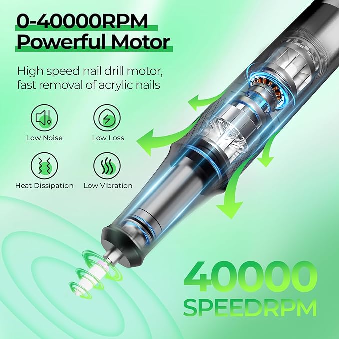 Electric Nail Drill Professional: 40000RPM Electric Nail File Kit E File Nail Drill Machine with LCD Display for Acrylic Gel Nail, Manicure Pedicure Polishing Nail Grinder for Salon Home Use