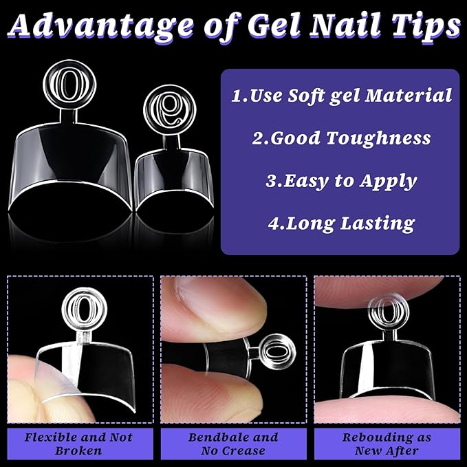240pc French Square Gel Nail Tips Short Fake Nails Clear Press ons Nail, Short Square Nails Tips Acrylic Nails Extension French Soft Gel Nails Tip Half Cover False Nail Clear Artficial Fingernails