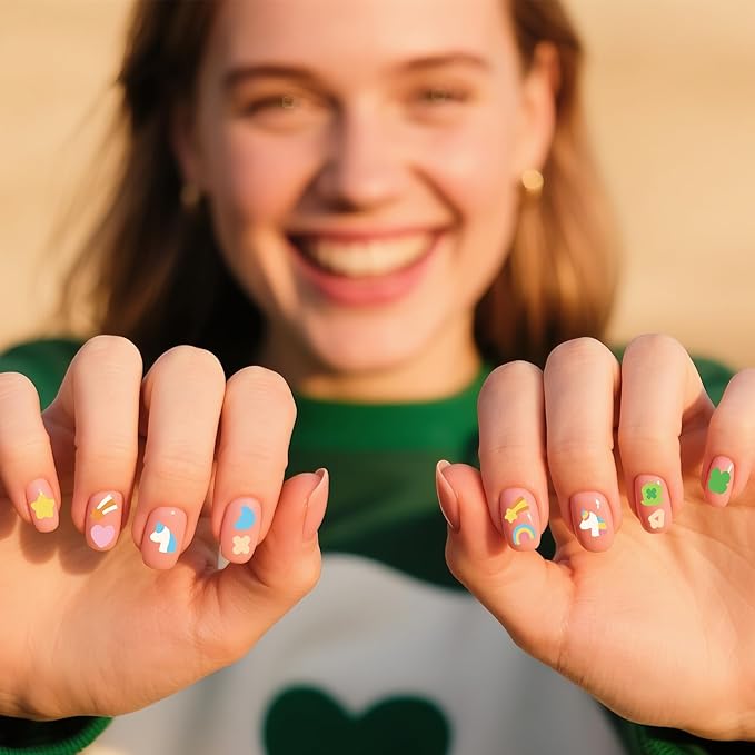 Eartim St Patrick's Day Lucky Charms Nail Sticker - 8 Sheets Unicorn Clover Rainbow Nail Art Sticker Colorful Waterproof Self-Adhesive Decorative Decal for St Patrick's Day DIY Manicure Accessories