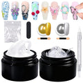 3D Sculpting Gel Kit - 15g Clear and White Non-Sticky Hand Solid Builder Nail Carving Gel with Gold Sliver Nail Chrome Powder DIY Salon