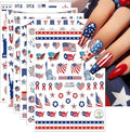 6Pcs Independence Day Nail Stickers for Nail Art - Celebrate 4th of July Nail Decals 3D Self-Adhesive USA Flags Heart Star Bow Eagle Design Firework Sticker for Memorial Day DIY Patriotic Nail Decor