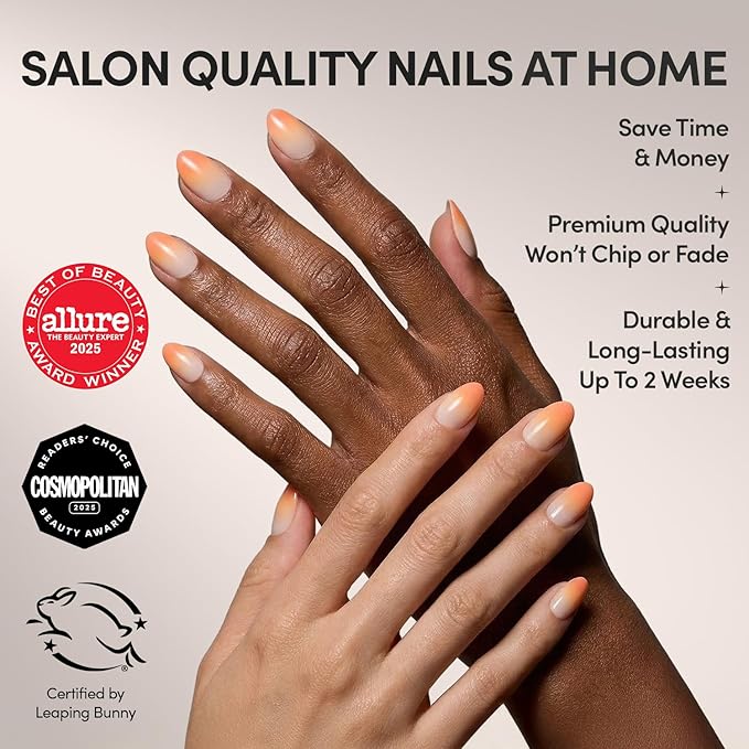 Glamnetic Press On Nails - Candy Corn | Short Oval Fake Nails with Ombre Design and Glazed Finish, Salon Quality Halloween Nails | 15 Sizes - 30 Nail Kit with Glue