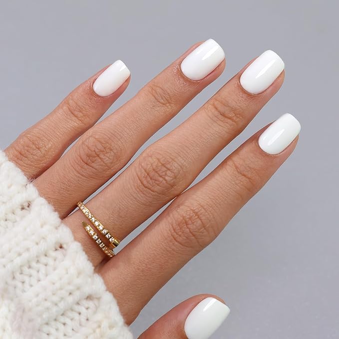 Pure White Press on Nails Short - SHANGMENG Soft Gel Square Press on Nails for Women Gift, Fit Perfectly & Natural Glue on Nails in 16 Sizes - 32 Reusable Fake Nails Kit with Glue, Classic White