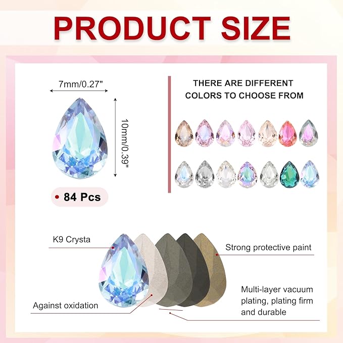 MECCANIXITY Teardrop Rhinestones 7x10mm, 84 Pcs Pointed Back K9 Glass Shiny Drop Shaped Rhinestones Crystal Gems for DIY Jewelry Making Crafts, Blue
