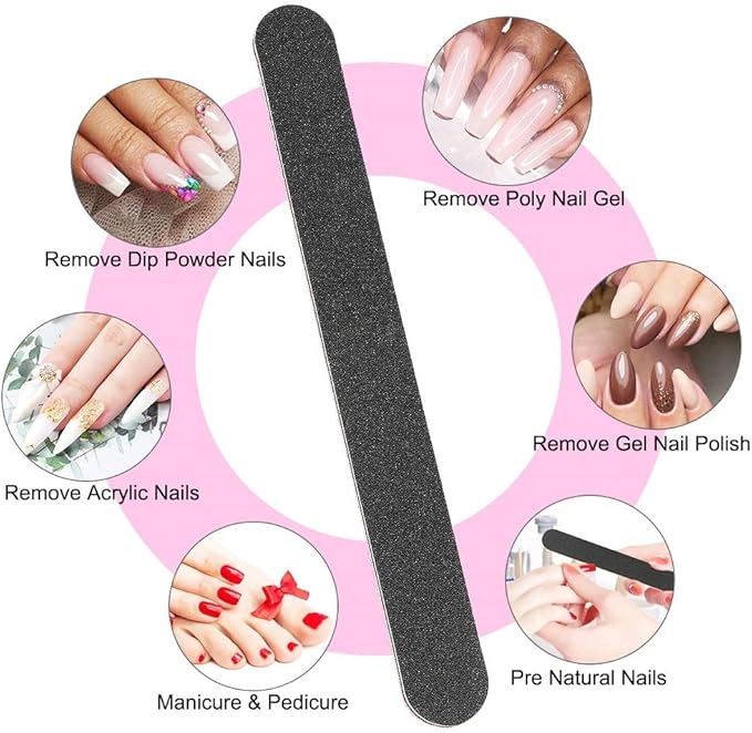 12Pcs Coarse Nail File Set Professional, Emery Boards for Nails 100/180 Grit, Heavy Duty Nail Files for Acrylic/Gel/Natural Nails, Large Nail Filer for Home and Salon Use