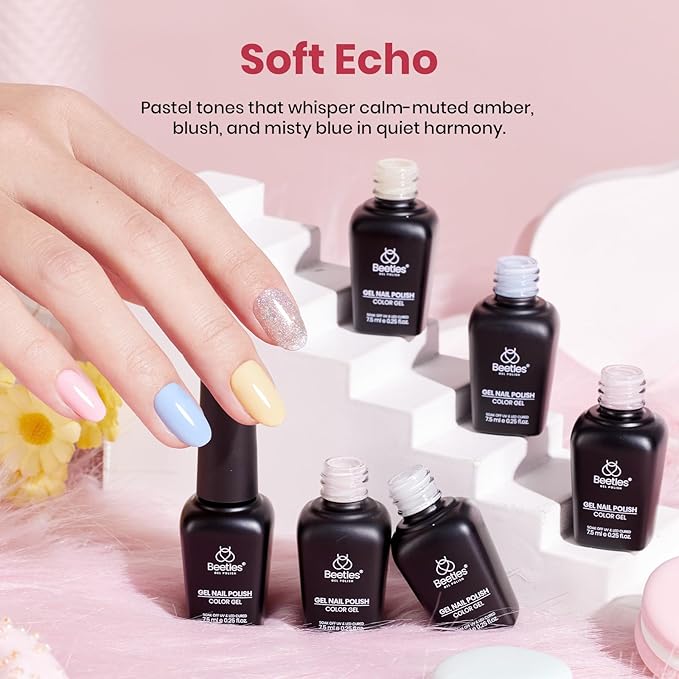 beetles Pastel Gel Polish Set - Soft Echo Collection, 6 Colors Pastel Pink Yellow Blue Polish Macaron Spring Easter Nails Soak Off Uv Gel Manicure Nail Art Design DIY Home Salon
